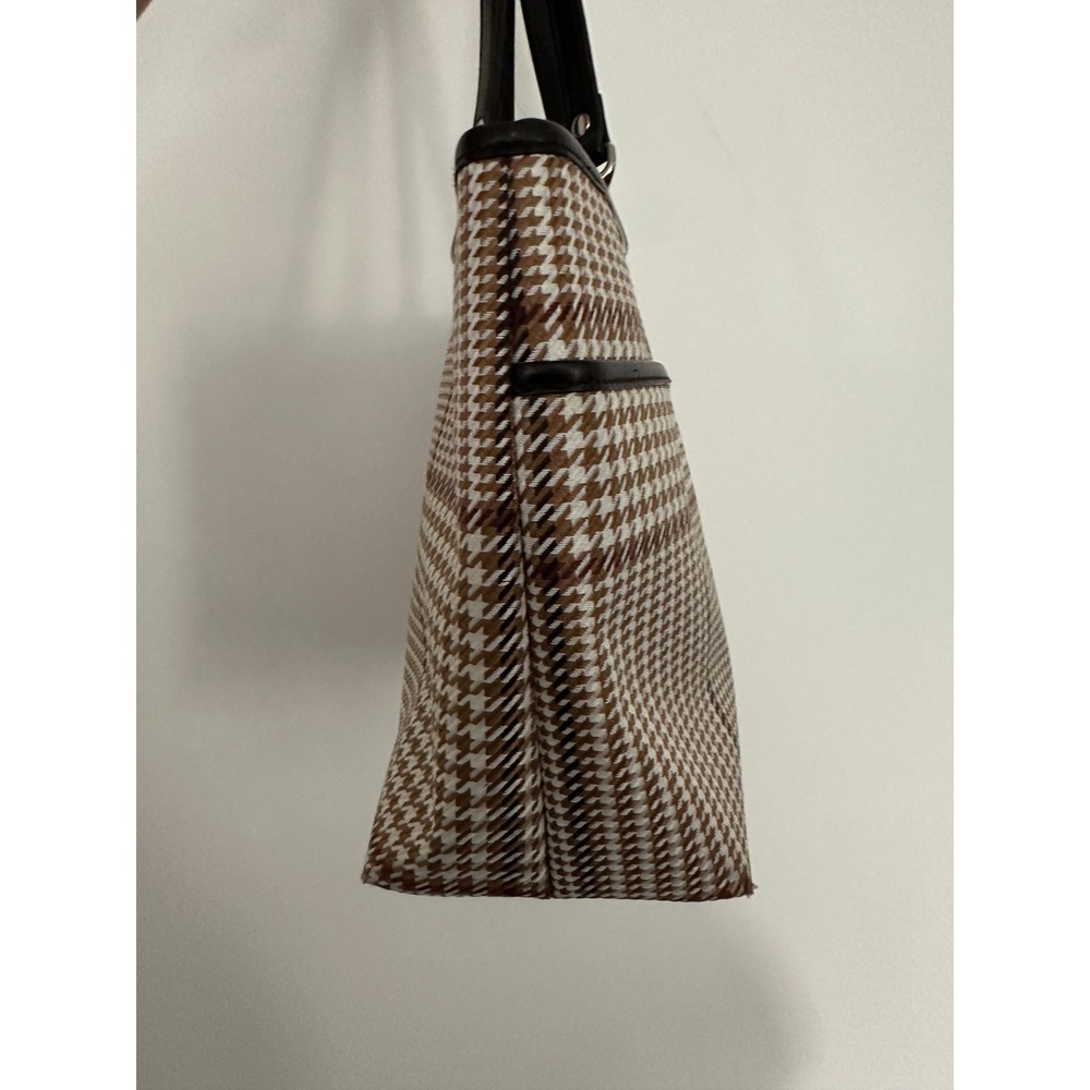 Lauren Ralph Lauren Brown Houndstooth Plaid Tote Bag Leather Trim Shoulder Bag - Picture 8 of 15